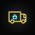 accommodation, moving, relocation neon icon. Blue and yellow neon vector icon