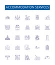 Accommodation services line icons signs set. Design collection of Lodging, Residing, Habitats, Abodes, Houses, Quarters