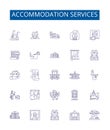 Accommodation services line icons signs set. Design collection of Lodging, Residing, Habitats, Abodes, Houses, Quarters