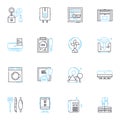 Accommodations market linear icons set. Hospitality, Lodging, Hotels, Resorts, Motels, Inns, Hostels line vector and
