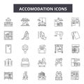 Accomodation line icons. Editable stroke signs. Concept icons: travel, holiday, vacation, hotel, room etc. Accomodation