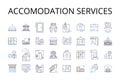 Accomodation services line icons collection. Lodging facilities, Housing options, Room rentals, Shelter services