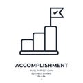 Accomplishment or goal reaching concept editable stroke outline icon isolated on white background flat vector illustration. Pixel