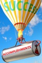 Accomplishments and success - pictured as word Accomplishments and a balloon, to symbolize that Accomplishments can help achieving