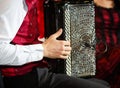 Accordeonist close-up view on the concert of chanson Royalty Free Stock Photo