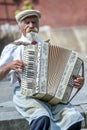 An accordian player performs in Warsaw in Poland.