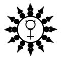 Mercury planet symbol in the sun, tattoo, black and white, isolated.