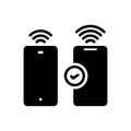 Black solid icon for Accordingly, wifi and phone Royalty Free Stock Photo
