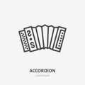 Accordion flat line icon. Vector thin sign of russian musical instrument. Harmonic outline illustration