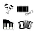 Accordion, maraca, piano and drum icon. Music instrument. vector