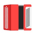 Accordion sound classic equipment illustration. Red flat vector icon front view Royalty Free Stock Photo