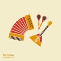 Accordion, spoons and balalaika Russian Musical instruments set