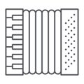 Accordion thin line icon, music and instrument, harmonica sign, vector graphics, a linear pattern on a white background.