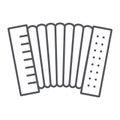 Accordion thin line icon, music and keyboard, national instrument sign, vector graphics, a linear pattern on a white