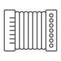 Accordion thin line icon, musical and instrument, harmonica sign, vector graphics, a linear pattern