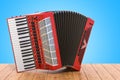 Accordion on the wooden table. 3D Royalty Free Stock Photo