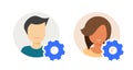 Account admin settings icon vector flat cartoon graphic set, person user profile gear sign, personal data manage modify cog wheel