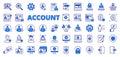 Account icons in line design, blue. User, login, password, username, social, verification, sign up, sign in