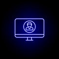 account laptop friendship outline blue neon icon. Elements of friendship line icon. Signs, symbols and vectors can be used for web