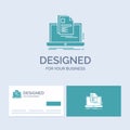 account, Laptop, Report, Print, Resume Business Logo Glyph Icon Symbol for your business. Turquoise Business Cards with Brand logo