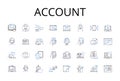 Account line icons collection. Balance Sheet, Financial Statement, Ledger Account, Asset Record, Balance Register Royalty Free Stock Photo