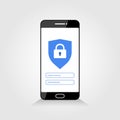 Account protection on Smartphone screen concept. Security authentication to protect private files, data or documents. Login