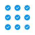 Account verification icon collection. Blue verified badge icon set vector. Check mark icons. Tick vector icons.