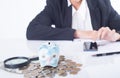 Accountant or banker calculating balance. finances investment Royalty Free Stock Photo