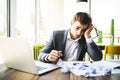 Accountant businessman working with documents in office having a stress.