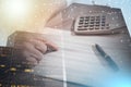 Accountant checking financial document  multiple exposure Royalty Free Stock Photo