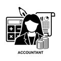 Accountant icon. Business finance employee.Financial reporting budgeting statement revenue isolated on background