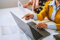 accountant  pointing on laptop for meeting team in office room. concept finance and accounting Royalty Free Stock Photo