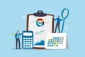 Accounting or budget planning, financial report calculation, expense analysis, tax report document, statistic chart and graph