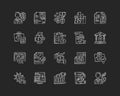 Accounting chalk white icons set on black background