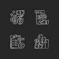 Accounting chalk white icons set on black background