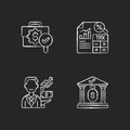 Accounting chalk white icons set on black background