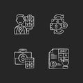 Accounting chalk white icons set on black background Royalty Free Stock Photo