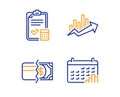 Accounting checklist, Payment methods and Growth chart icons set. Calendar graph sign. Vector