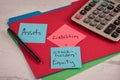 Accounting equations assists equal liabilities plus stockholders equity Royalty Free Stock Photo