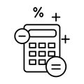 Accounting and finance outline symbol, calculator isolated line icon