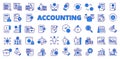 Accounting icons in line design, blue. Accounting, analytics, finance, business, money, financial, audit, tax, budget