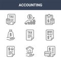 9 accounting icons pack. trendy accounting icons on white background. thin outline line icons such as accounting, invoice, revenue