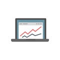 Accounting laptop graph icon flat isolated vector