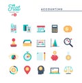 Accounting, paperwork, statistics and more, thin line icons set
