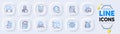 Accounting report, Team work and Box size line icons for web app. Pictogram icon. Vector