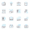Accounting services linear icons set. Bookkeeping, Taxation, Payroll, Auditing, Financial statements, Invoicing