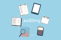 Accounting, taxes, audit, calculation, data analysis and reporting concepts. illustration flat design. Royalty Free Stock Photo