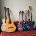 Accoustic and electric Guitars collection Royalty Free Stock Photo