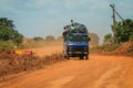 Crowded African Public Bus on the Dusty Road in the heart of Ghana Royalty Free Stock Photo