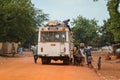 Crowded African Public Bus on the Dusty Road in the heart of Ghana Royalty Free Stock Photo